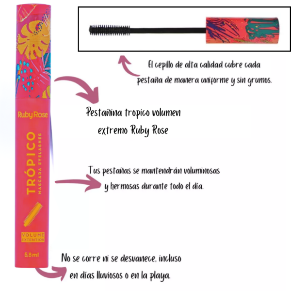 Pestañina Waterproof Volumen Extremo Ruby Rose - Image 2