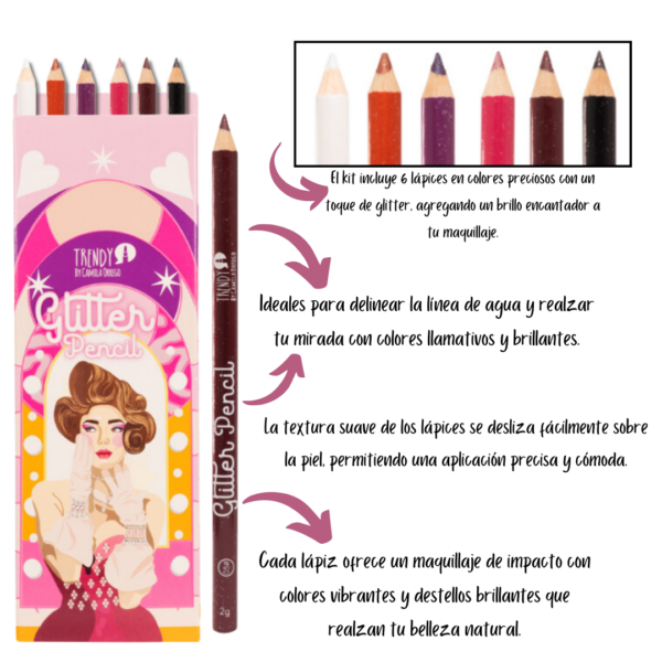 Kit x6 Lápices de ojos con glitter Trendy - Image 2