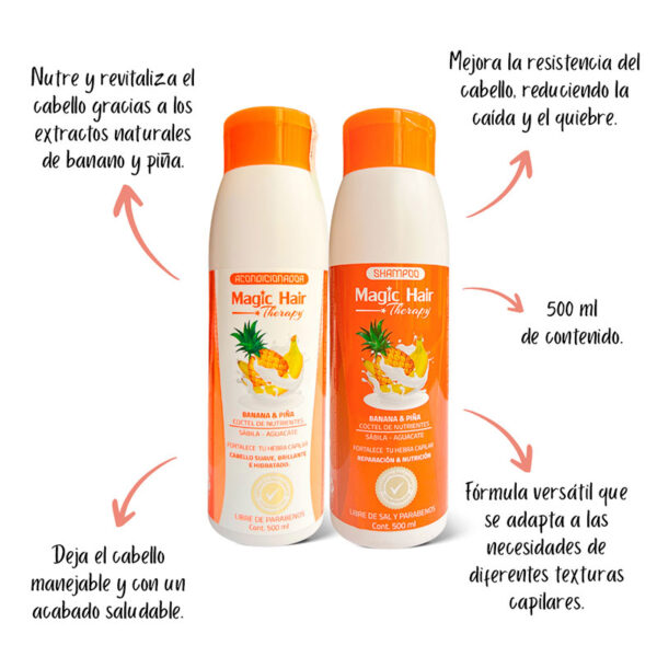 kit Shampoo acondicionador Banano piña todo tipo de cabello Magic Hair - Image 2