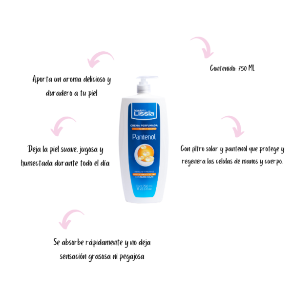 Crema Perfumada con filtro solar manos y cuerpo Pantenol 750 ml - Image 2