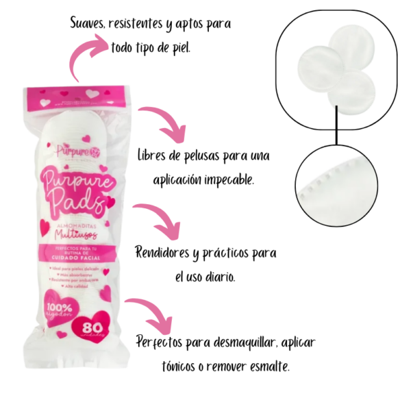 80 Pads de algodon gruesos desmaquillantes purpure - Image 2