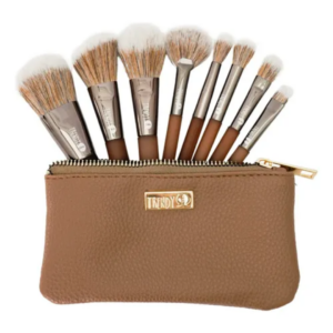 Kit viajero x8 brochas + estuche café Trendy